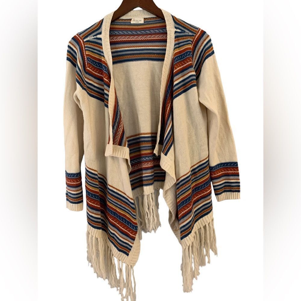 Tea & Cup Los Angeles Southwest Striped Fringe Cardigan OS